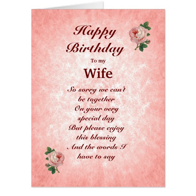 Large Happy Birthday Wife distance Card